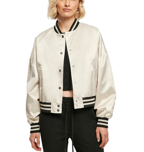 Nuevo estilo, venta al por mayor, chaqueta Varsity de satén personalizada para damas, chaqueta Varsity de satén bordada, vendedor superior, chaqueta recortada de satén para mujer - Product Image 1