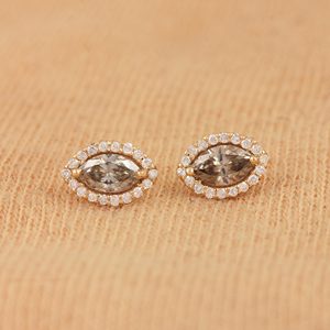 Pendientes de tuerca de diseñador con diamante natural pavé de talla marquesa, oro amarillo macizo de 14K certificado, para uso diario, fiestas, regalo de moda - Product Image 4