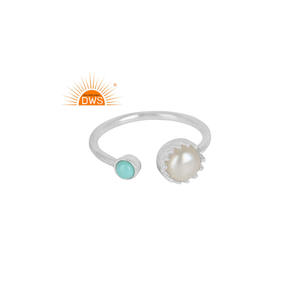 Hot Selling 925 Sterling Silver Natural Pearl & Arizona <b>Turquoise</b> Gemstone Stackable <b>Ring</b> Custom Jewelry Manufacturer - Product Image 1