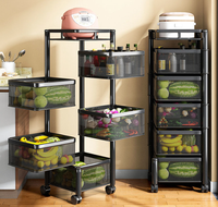 Chariot de cuisine à légumes en acier au carbone pour la maison Chariot de cuisine à 3 niveaux Support de stockage rotatif carré noir