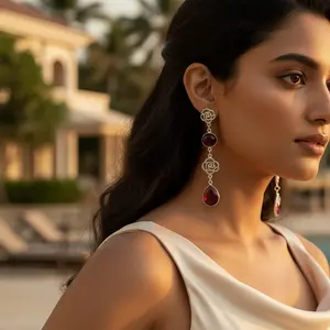 Pendientes de Plata 925 con Rubíes en Forma de Gota para Mujer - Product Image 1