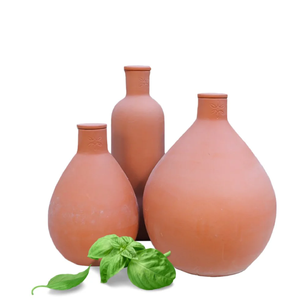 Decorative Terracotta Water Dispenser with Colorful Striped and Geometric Design - Clay Water Cooler with Lid and Handles - Product Image 6