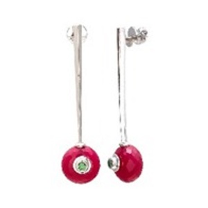 ใหม่มาถึงร้อนสีชมพู Chalcedony และ Tsavorite พลอย925เงินสเตอร์ลิงต่างหูทรงกลม - Product Image 1