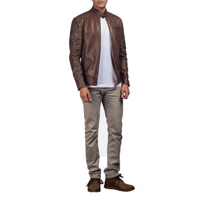Veste en cuir pour homme, nouvelle mode 2025, poches sur la poitrine, veste en cuir marron pour homme, fermeture éclair, moto, taille plus, veste pour homme - Product Image 6