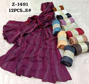 2026 Jacquard Stone-Studded <b>Chiffon</b> Satin Hijab <b>Scarf</b> for Women-All Season High Quality - Product Image 6