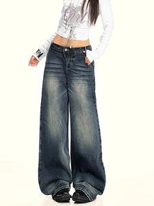 Denim de gran tamaño Nuevos Pantalones vaqueros de pierna recta casuales de moda para mujer con cordón de mezclilla lavada, versátil - Product Image 2