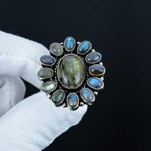 Floral Design Trending Solid 925 Sterling Silver Handmade Wedding <b>Rings</b> Natural <b>Labradorite</b> Flower Shape Gemstone Party Classic - Product Image 4