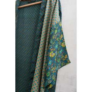 Kimono de Seda Estilo Boho, Talla Grande, Cuello en V, Manga Corta, Transpirable, Estampado Floral, Hecho a Mano, Ropa Casual para Estar en Casa - Product Image 3