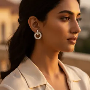 Pendientes de Botón Circulares de Plata 925 con Circonita Cúbica para Mujer, Chapados en Oro Rosa y Oro Amarillo, Estilo Moderno para Compromiso o Regalo - Product Image 3