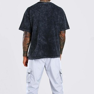 Venta al por mayor personalizado 280 gramos pesado Jersey ácido lavado desgastado Camiseta de manga larga de gran tamaño para hombres 100% tela tejida de algodón - Product Image 5