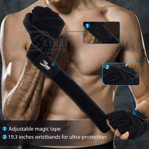Guantes de levantamiento de pesas de cuero de 2 piezas de Venta caliente con soporte de muñeca para entrenamiento de gimnasia y Fitness deportivo - Product Image 4