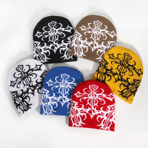 Vente en gros de mode de haute qualité avec logo Oem personnalisé chapeau d'hiver hommes femmes chapeau hip-pop bonnet en tricot croisé - Product Image 1