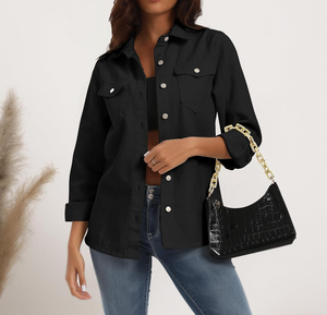 2025 femmes Denim veste femmes couleur claire majeur surdimensionné coréen lourd Denim chemise veste pour dames en couleur noire - Product Image 6