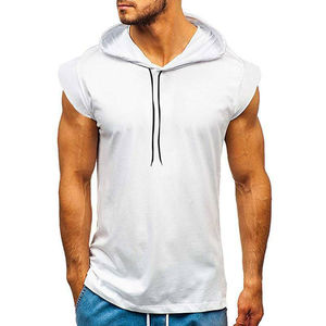 <b>Men's</b> Custom Summer Short Sleeve <b>Hoodie</b> Breathable Knitted Gym Workout Bodybuilding Tops with Embroidery for Brands - Product Image 1