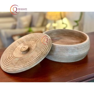 Casserole en bois de style arabe avec couvercle en bois poli fait à la main servant une casserole de buffet décorative de cuisine - Product Image 2