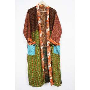 Handmade Luxury Long <b>Silk</b> Sari <b>Kimono</b> Women V-Neck Drawstring Full-Length Patchwork Robe Breathable Soft Elegant Quick Dry One - Product Image 4