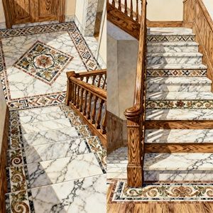 Conception d'escalier avec incrustation de marbre Escalier décoratif en marbre Conception d'escalier avec incrustation de pierre Escalier en marbre personnalisé avec incrustation de design Travail - Product Image 5