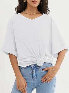 <b>Women's</b> Summer Hot Style Solid <b>White</b> Color Short Sleeve V-Neck Custom Printed <b>T</b>-<b>Shirts</b> Hot Summer Fashion Blank <b>T</b>-<b>Shirts</b> - Product Image 2