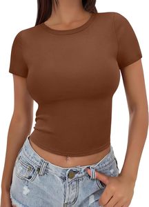 Tops cortos de moda de verano 2024 para mujer, camisetas ajustadas de longitud corta de 95% algodón 5% Spandex - Product Image 6