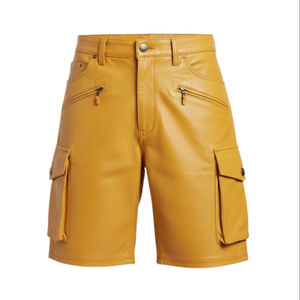 Pantalones Cortos Cargo de Cuero Genuino para Hombre, Diseño con Múltiples Bolsillos, Color Premium y a la Moda - Product Image 1