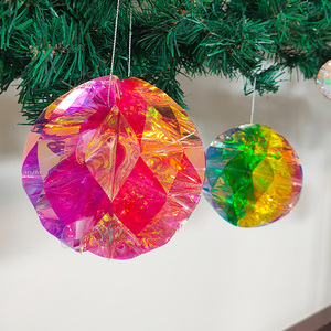 Ornements de Noël suspendus en plastique, décorations circulaires en film arc-en-ciel pour la décoration murale de fête - Product Image 1