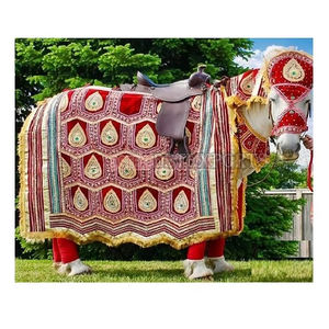 Costume de cheval décoré pour mariage indien mariage indien Costume de cheval en tissu rouge Costume de cheval brodé rouge et or - Product Image 1