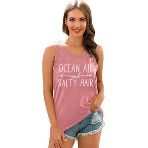 Personnalisé soleil Vibes lettre impression t-shirt femmes été sans manches graphique débardeurs décontracté ample entraînement gilet t-shirts - Product Image 4