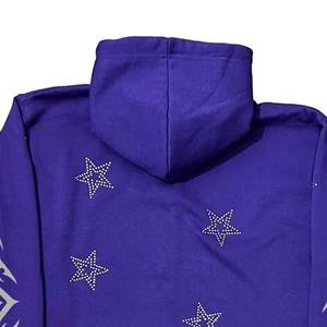 Sudadera con capucha de lana de algodón 100% para adultos, diseño de ropa de calle, bordado de diamantes de imitación, estampado Digital, cuello con capucha tejido para invierno - Product Image 4