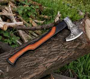 Hache viking à lame en acier à haute teneur en carbone de qualité supérieure, fabriquée à la main, vente en gros, avec manche en bois pour le camping, hachette avec fourreau - Product Image 3