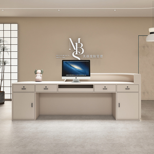 Bàn tiếp tân hình chữ L hiện đại với đèn LED cho thẩm mỹ viện và thiết kế quầy trước văn phòng - Product Image 2