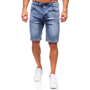 Jorts en denim délavé bleu à ourlet en détresse pour hommes Appliques délavées lavées Personnaliser les shorts en jean pour hommes - Product Image 1