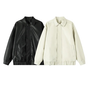 Chaquetas de cuero para hombre, chaqueta de bombardero ajustada con cuello levantado informal, chaqueta de motociclista, abrigos de invierno de Color sólido - Product Image 3