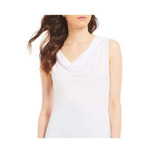 Top con Collo ad Anello Calvin Klein per Donna, Bianco, Taglia Grande, in Cotone Traspirante e Chiffon, Stile Casual Vintage con Logo per Primavera e Autunno - Product Image 2