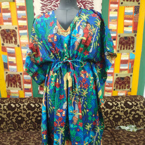 Caftan long en coton à fleurs indiennes, robe de plage pour femmes, vêtements de nuit, tenue de soirée confortable - Product Image 1