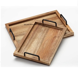 ZAMZAM IMPEX-bandeja para servir madera de Mango rectangular, hecha a mano, con Mango de Metal Simple a precio barato, novedad - Product Image 2