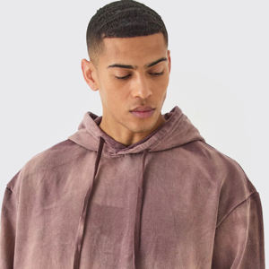 Personnalisé 380gsm Hommes 100% Coton Écologique Respirant En Détresse Thermique Surdimensionné À Capuche 3D Français Polaire Tissu Plaine - Product Image 4