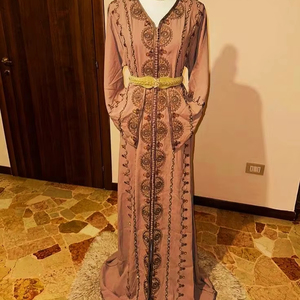 Kaftan elegante modesto hasta el suelo para mujer, elegante Jalabiya Abaya con decoración de silueta de cintura Natural, vestido árabe musulmán - Product Image 1