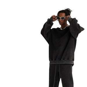 Meilleur prix Sweat-shirt délavé à l'acide de couleur unie pour hommes de haute qualité respirant 100% coton Logo personnalisé écologique pour l'hiver - Product Image 3