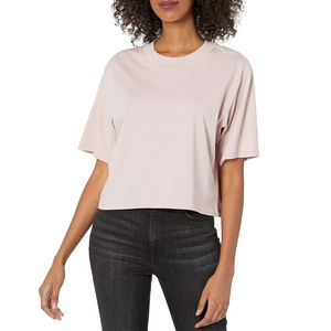 Camisetas cortas en blanco sólidas para mujer con diseño personalizado 2025, camisetas cortas transpirables para mujer, camisetas recortadas en blanco de gran tamaño a la venta - Product Image 1