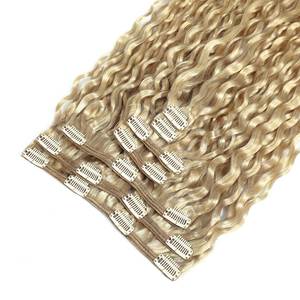 Extensions de cheveux vierges brésiliens 10A à clipser, bouclés afro crépus 3B # Blond Platine Champagne 51/60 - Product Image 3