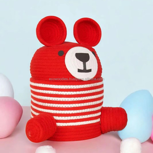 Handwoven Teddy Bear Storage <b>Basket</b> Eco Cotton <b>Rope</b> Toy Organizer & Nursery <b>Laundry</b> Hamper - Product Image 1
