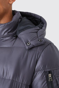 Veste bouffante à capuche en polyester brillant de conception personnalisée en gris veste à bulles d'extérieur d'hiver chaude et coupe-vent avec poches - Product Image 5