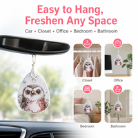 Diffuseur de parfum pour voiture en forme de hibou, avec logo personnalisé, senteurs longue durée rose, lavande, vanille, frais, en papier suspendu.