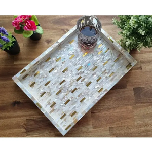Décor de table islamique incrustation de nacre plateaux de service à thé élégants adaptés au plateau de Noël Ramadan Kareem Eid Mubarak MOP - Product Image 1