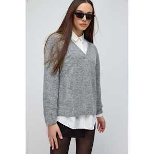Women's <b>Oversized</b> V-Neck <b>Cardigan</b> Casual Stylish Breathable and Warm Knitwear Sweater with Hollow Out Decoration for Winter - Product Image 1