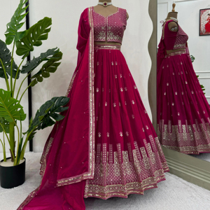 Vêtements de mariage de créateur Lehenga Choli avec fil et séquence - Product Image 1