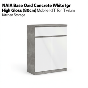 Kit Móvil NAIA Base Oxid Concrete Blanco de Alto Brillo (80cm) para Almacenamiento en Cocina Tvilum - Product Image 3
