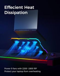 Best Laptop <b>Cooling</b> <b>Pad</b> USB Laptop Cooler 9 Quiet Fans 15.6"-19.3" Gaming Laptop Fan Height Adjustable - Product Image 3