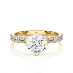 Solitaire de diamants de laboratoire de forme ronde glacée Bague de fiançailles en or jaune 14 carats avec diamant de 1.00 ct pour femmes et hommes - Product Image 1