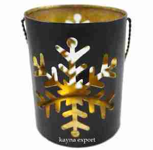<b>Christmas</b> Metal Cylinder Votive With Leaf Pattern Design For Home Decoration <b>Tree</b> Design Votive <b>Candle</b> Holder for Black and Gold - Product Image 5